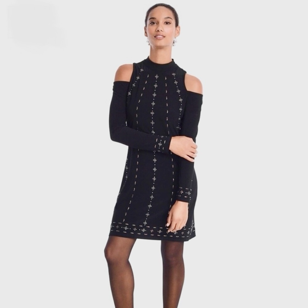 White House Black Market Cold-shoulder Mini Dress Embellished Long Sleeve